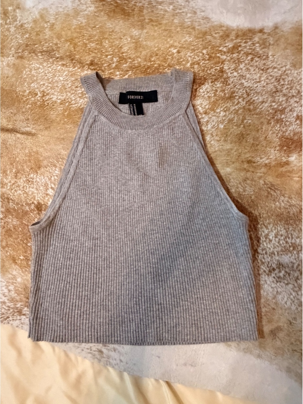 Forever 21 Gray Ribbed High-Neck Crop Halter Tank Top